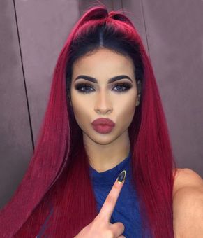 Rilich Hair Virgin Human Hair #1B/Dark Red Ombre Straight 13×6 Transparent Lace Front Wigs TR138