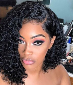 Rilich Hair Glueless Short Virgin Human Hair Natural Shiny Curly Bob 360 Lace Wigs TR166