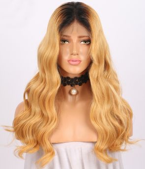 Rilich Hair #1B/27 Natural Wave Virgin Human Hair Two Tone Transparent Full Lace Wigs TR102