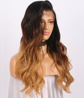 Rilich Hair Virgin 5×5 HD Lace Front Wigs #1B/4/8/27 Ombre Slight Wave Human Hair Wigs TR100