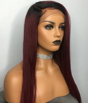 Rilich Hair 13×4 HD Lace Front Human Hair Wigs Glueless Virgin Hair Straight Ombre Black/99J TR028