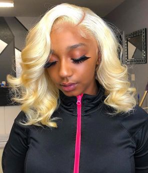 Rilich Hair Pure #613 Blonde Color Bob Virgin Hair Pre-Plucked Short Wavy 13×4 HD Lace Front Human Hair Wigs TR165