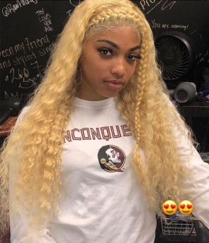 Rilich Hair Pure #613 Blonde Virgin Human Hair Curly Glueless 13×4 Transparent Lace Front Wigs With Baby Hairs TR162