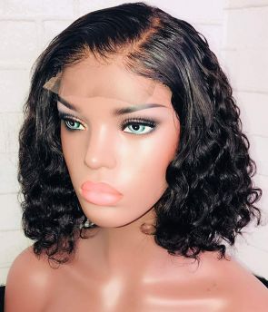 Rilich Hair Glueless Indian Virgin Human Hair Deep Wave Short Transparent Full Lace Wigs TR120