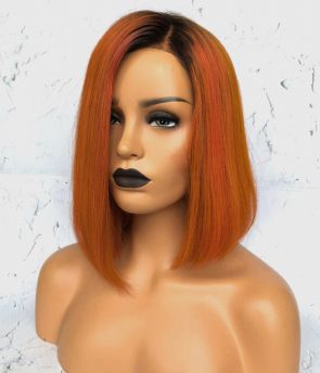 Rilich Hair Virgin Human Hair Blunt Cut Bob #1B/Orange 13×4 Transparent Lace Wigs TR129