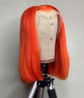 Rilich Hair Pure Orange Color Virgin Hair Silky Straight Bob 13×4 Transparent Lace Front Human Hair Wigs For Women TR034