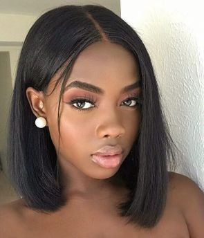 Rilich Hair Glueless Virgin Human Hair Silk Straight Short Blunt Cut Bob Transparent Full Lace Wigs TR078