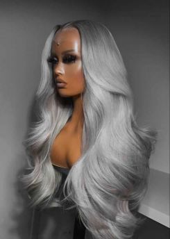 Rilich Hair Grey With Bangs Virgin Hair Body Wave Pre-Plucked 13×4 HD Lace Front Wigs ​Premium  Long Wig ​ RL015