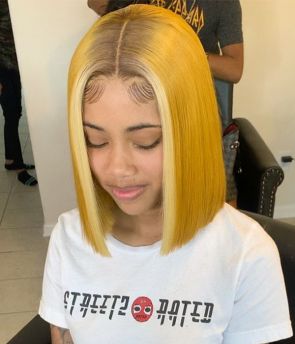 Rilich Hair Virgin Human Hair Brown Roots Yellow With Blonde Patches Bob Straight 5×5 HD Lace Front Wigs TR154