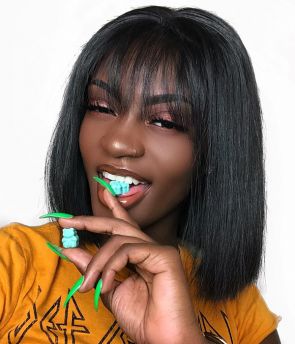 Rilich Hair Glueless Pre-Plucked Virgin Human Hair Straight Short Undercut Bob With Blunt Bangs 360 Lace Wigs TR182