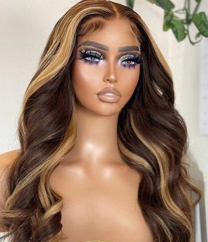 Rilich Hair Top Malaysian Virgin Human Hair Highlight Color Body Wave 5×5 HD Lace Front Wigs TR017