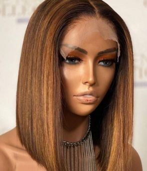 Rilich Hair 5*5 HD Lace Closure Wigs Custom Straight Bob Mix Black With Spices Color Virgin Human Hair RL014