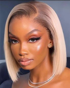Rilich Hair 13×4 Blonde Bob Wig with Icy Blonde Highlights & Sharp Side Parting | Human Hair Wig for Salon-Grade Styling RL012