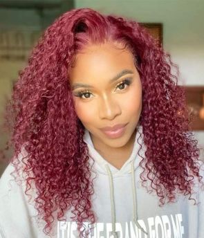 Rilich Hair Virgin Hair Burgundy Red Pre-Plucked 13×6 HD Lace Front Wigs Curly Bob TR186