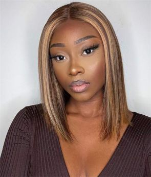 Rilich Hair Highlight Straight Bob Wig Pre Plucked 13×4 HD Lace Front Short Straight Wig TR008